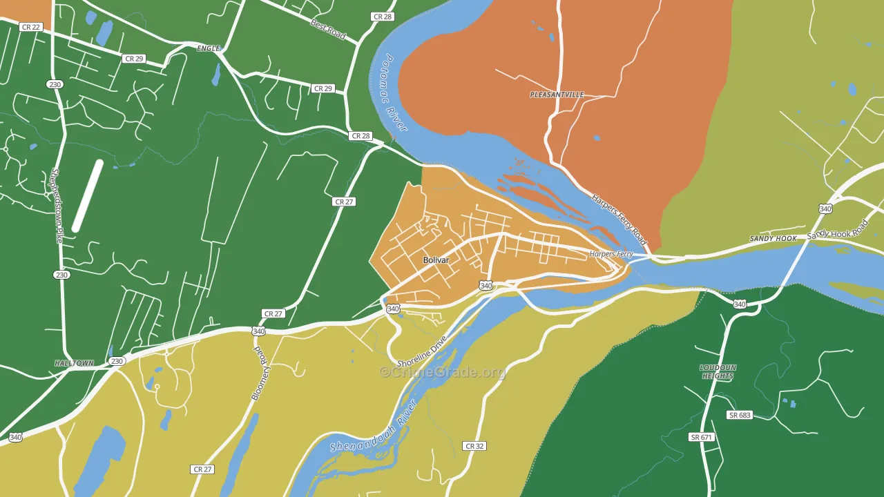Bolivar, WV Map of Drug-Related Crime Rates