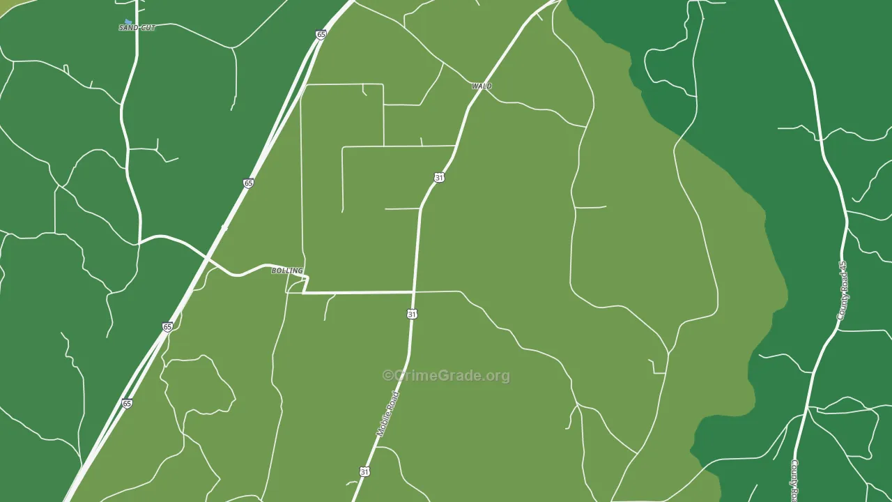 Bolling, AL Map of Drug-Related Crime Rates