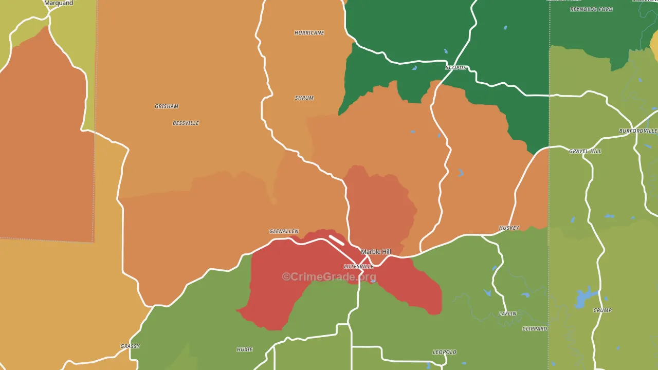 Bollinger County, MO Map of Drug-Related Crime Rates
