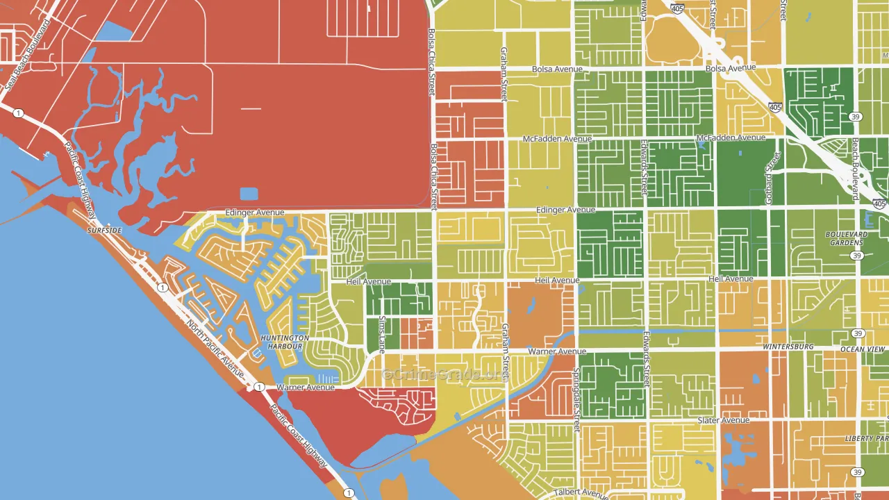Bolsa Chica-Heil, Huntington Beach, CA Map of Drug-Related Crime Rates