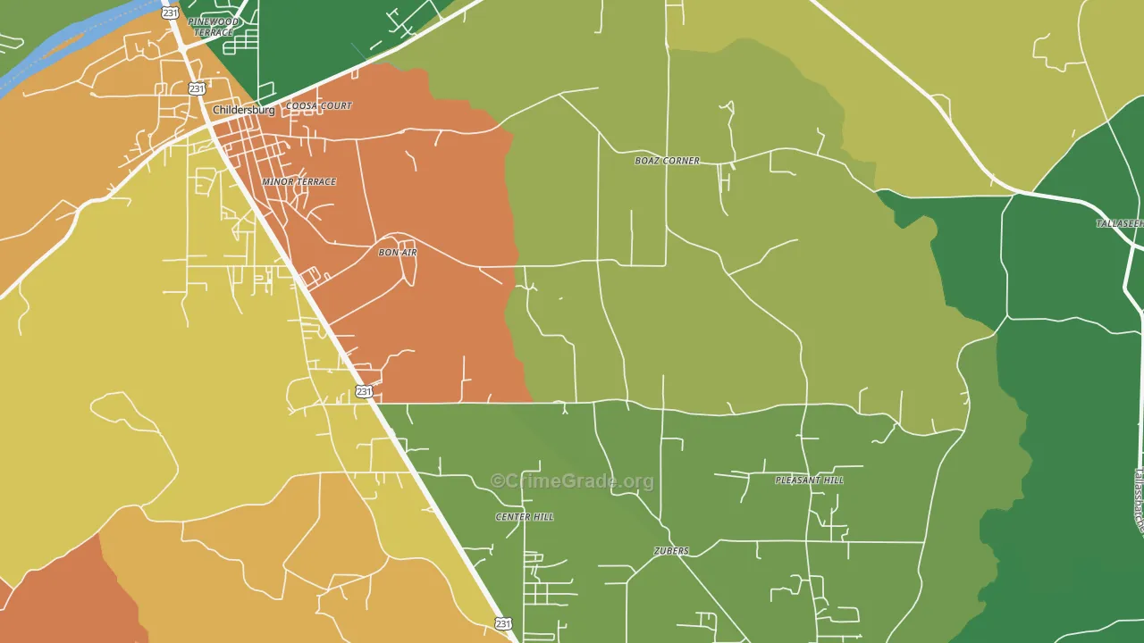 Bon Air, AL Map of Drug-Related Crime Rates