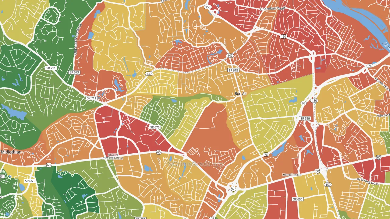 Bon Air, VA Map of Drug-Related Crime Rates