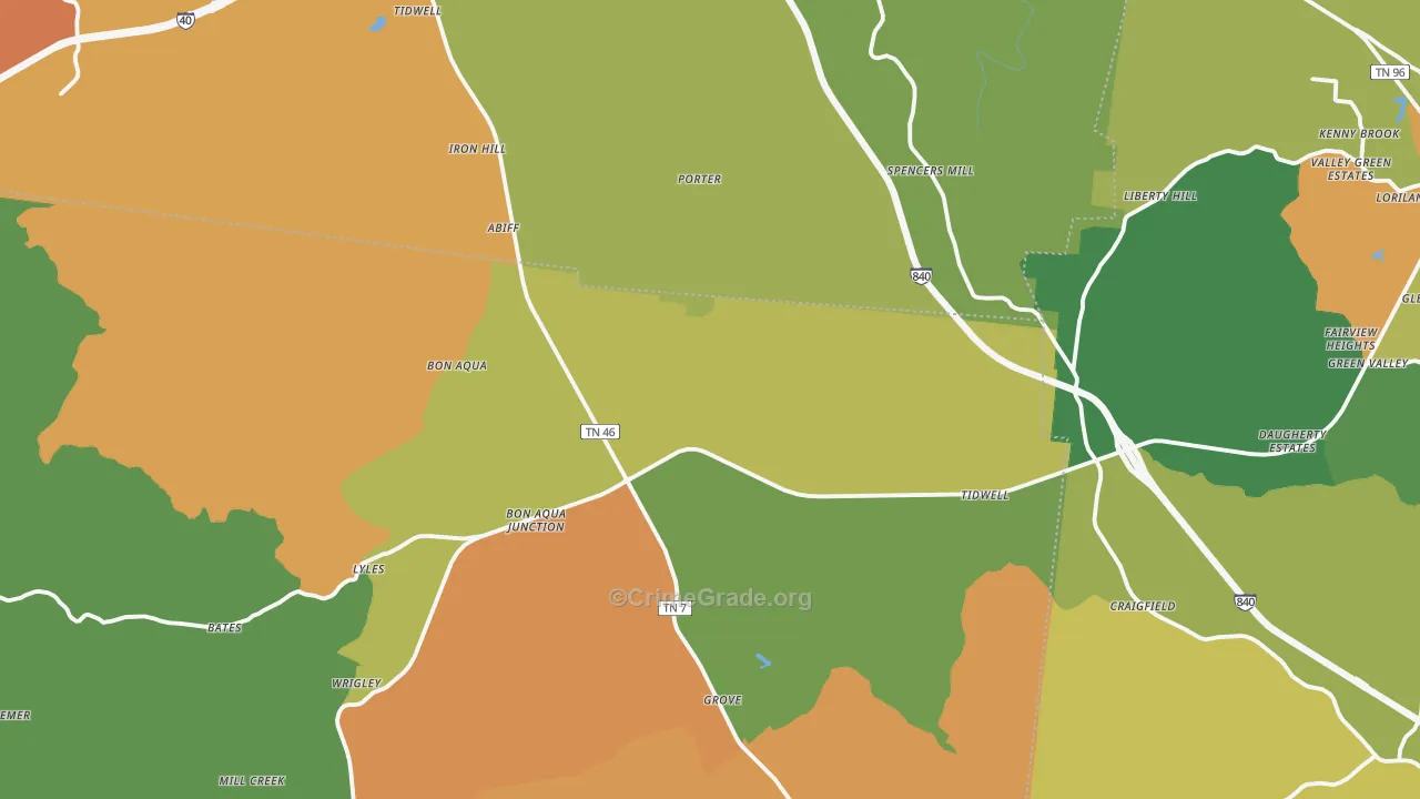 Bon Aqua, TN Map of Drug-Related Crime Rates