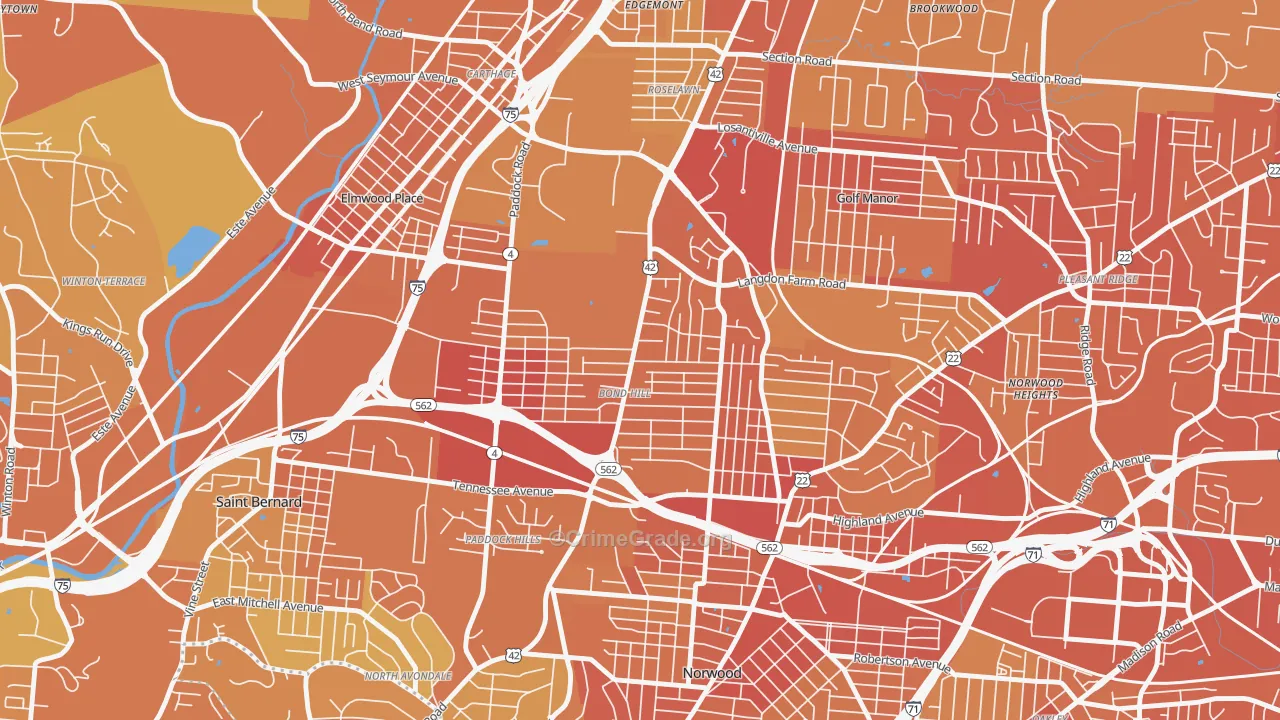 Bond Hill, Cincinnati, OH Map of Drug-Related Crime Rates