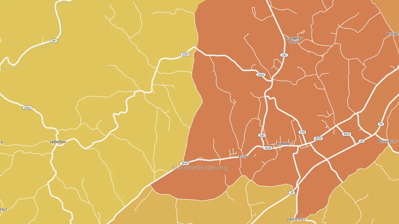 Bond, KY Map of Drug-Related Crime Rates