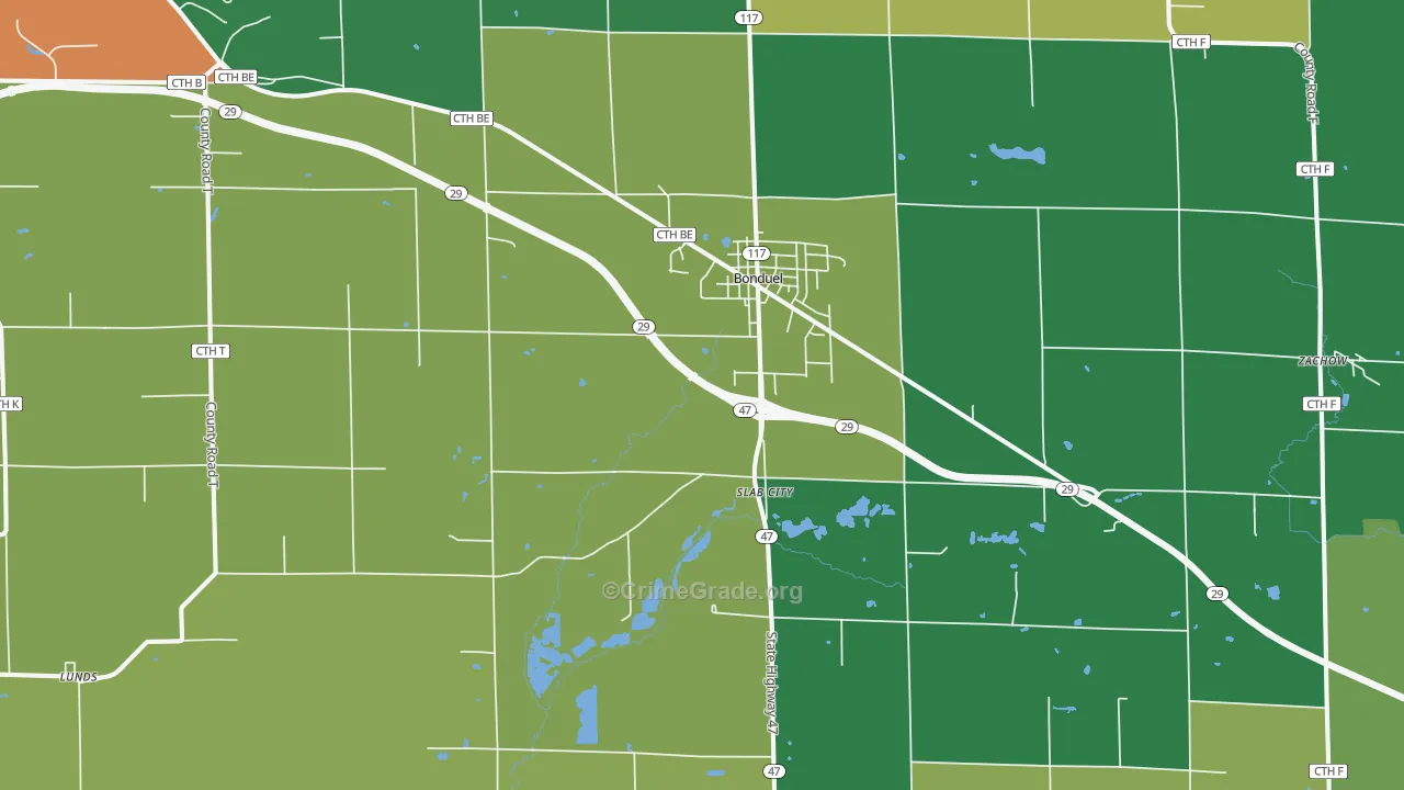 Bonduel, WI Map of Drug-Related Crime Rates