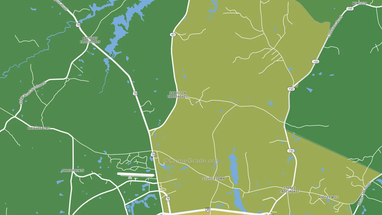 Boneville, GA Map of Drug-Related Crime Rates