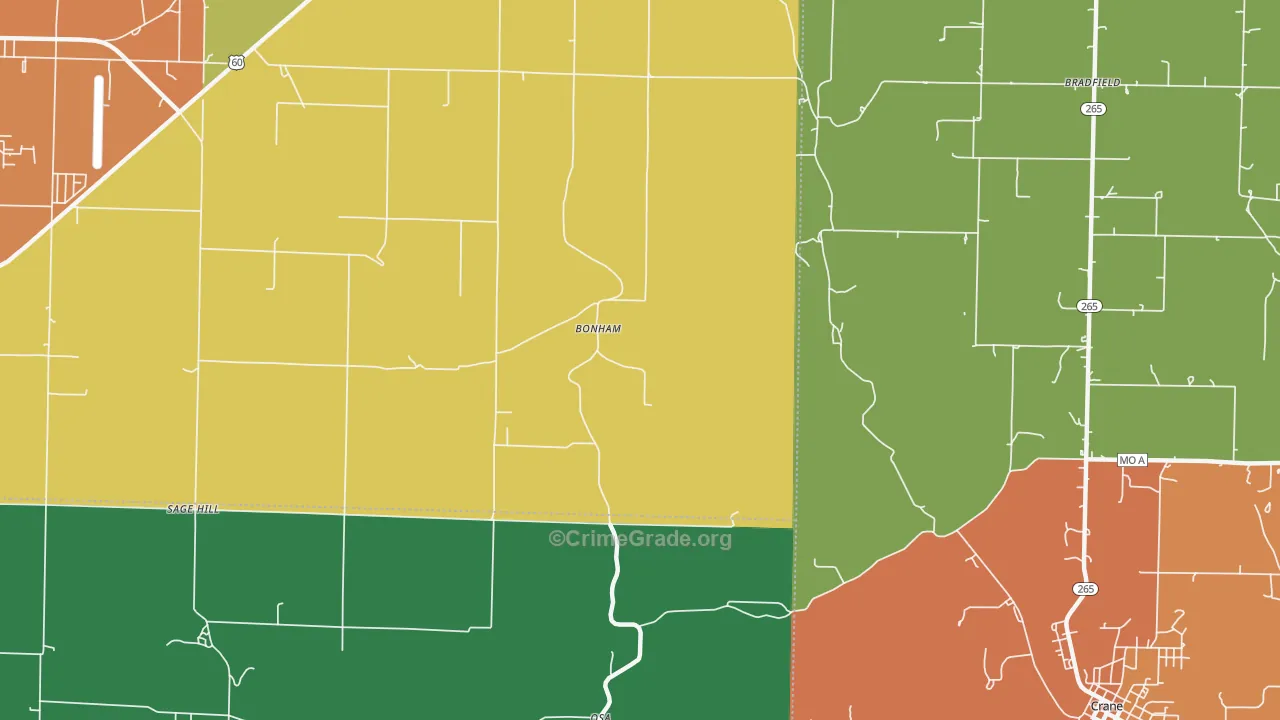 Bonham, MO Map of Drug-Related Crime Rates