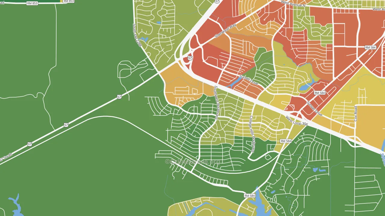 Bonham, San Angelo, TX Map of Drug-Related Crime Rates