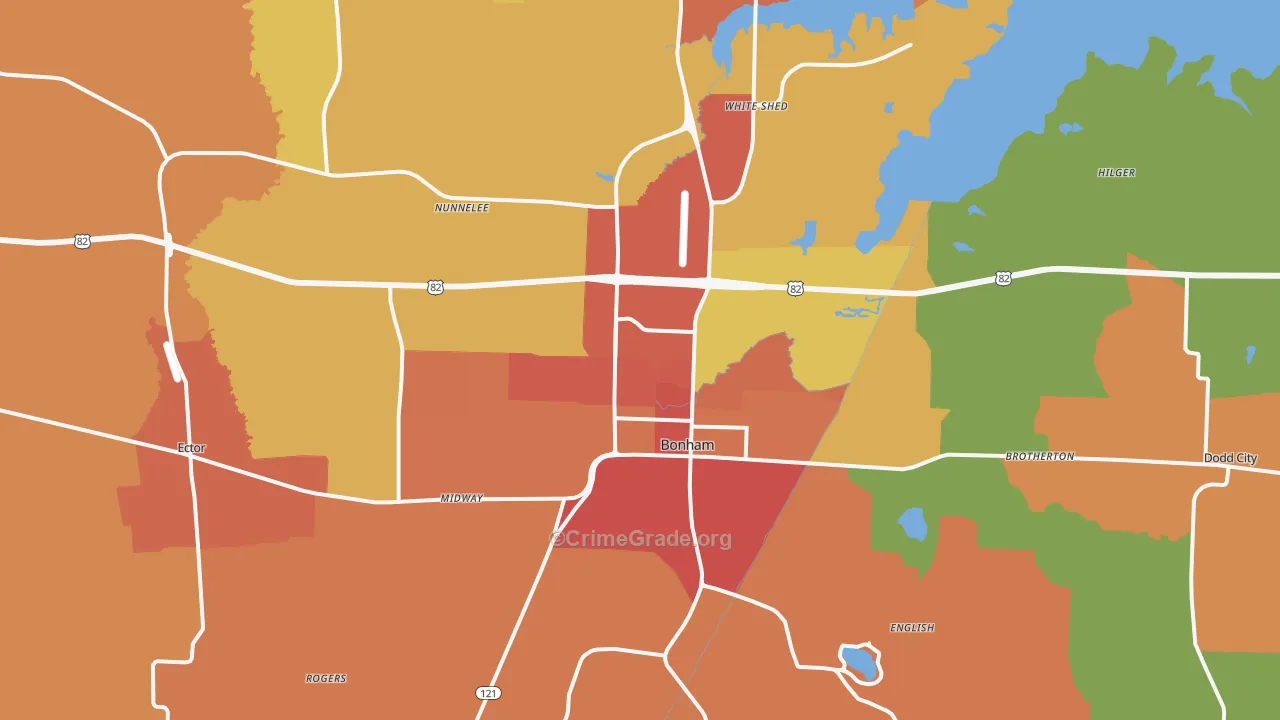 Bonham, TX Map of Drug-Related Crime Rates