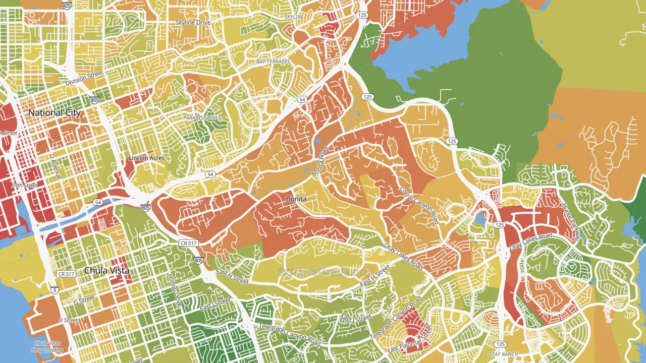 Bonita, CA Map of Drug-Related Crime Rates
