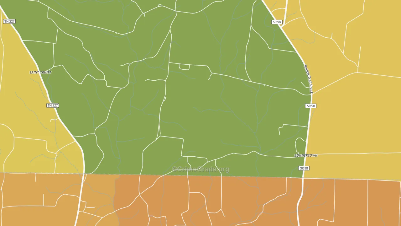 Bonnertown, TN Map of Drug-Related Crime Rates