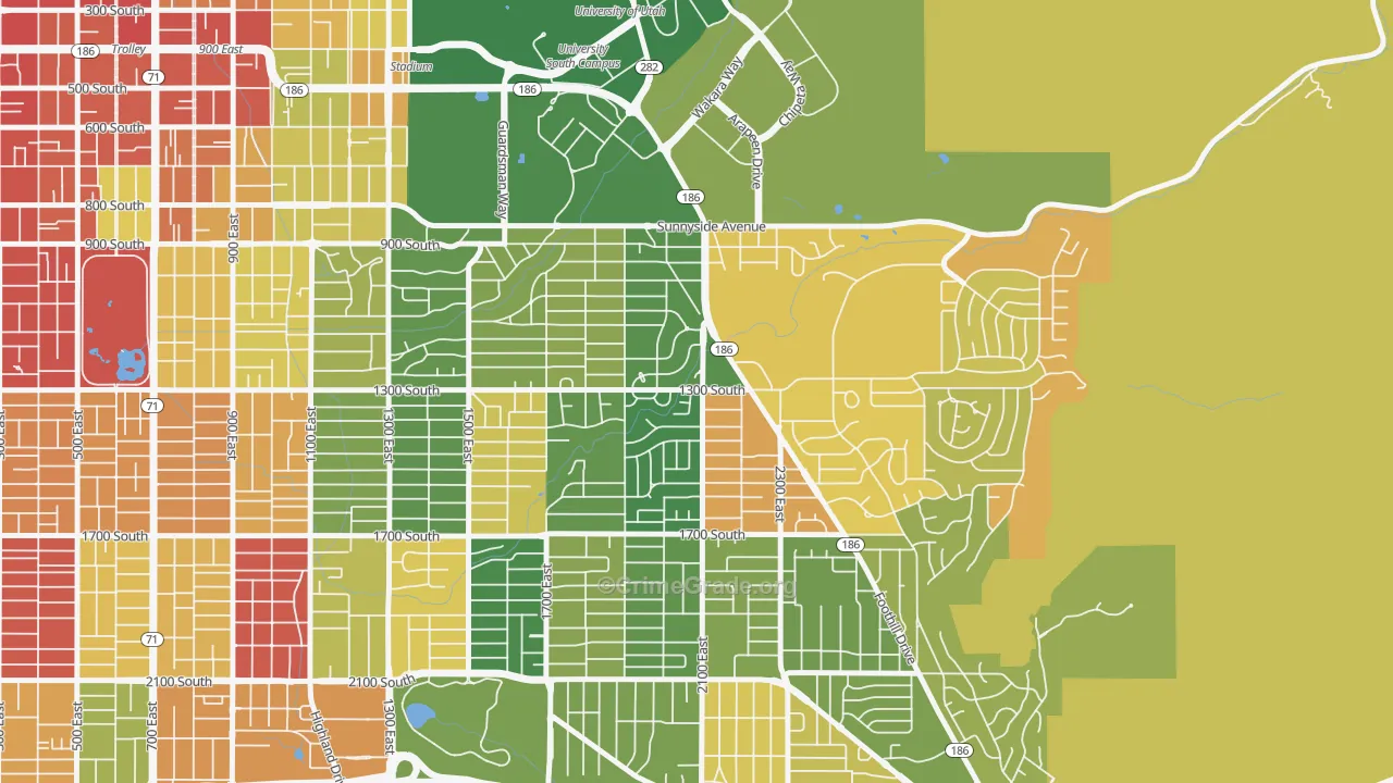 Bonneville Hills, Salt Lake City, UT Map of Drug-Related Crime Rates