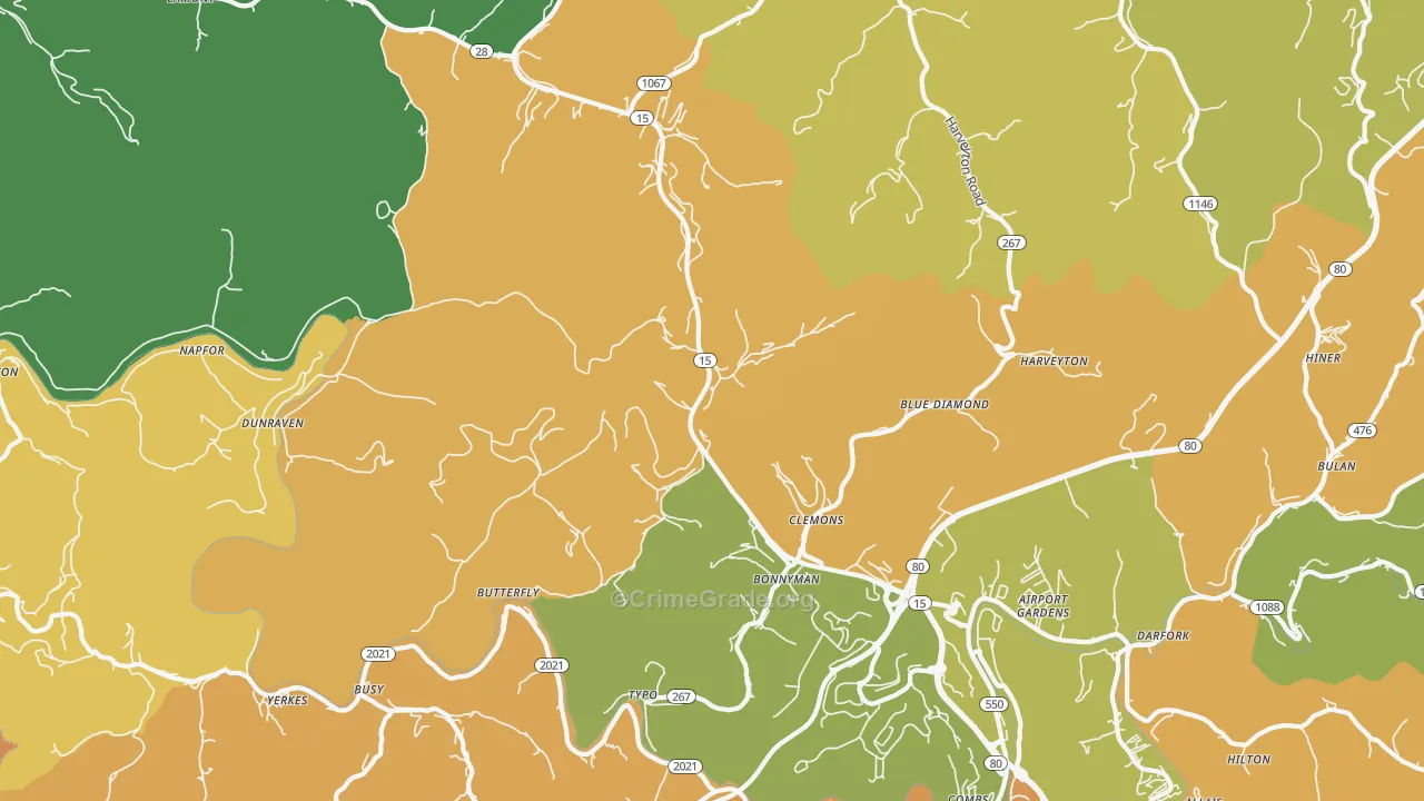 Bonnyman, KY Map of Drug-Related Crime Rates