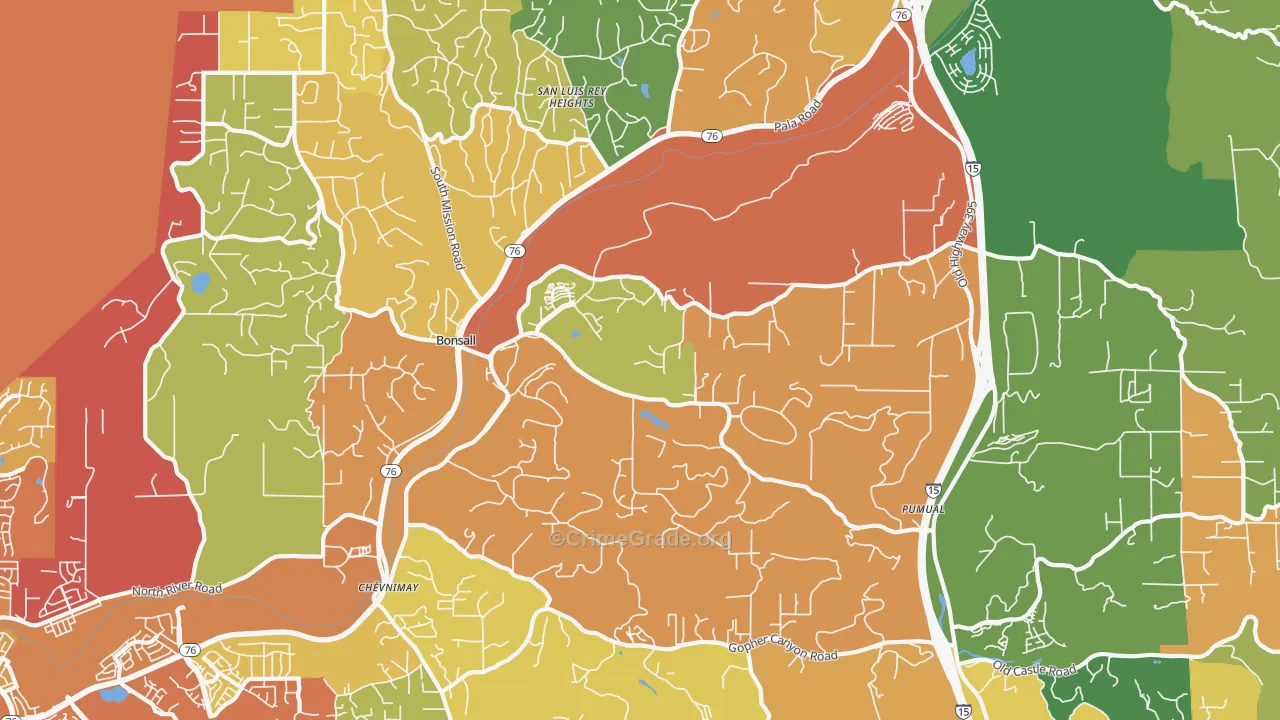Bonsall, CA Map of Drug-Related Crime Rates