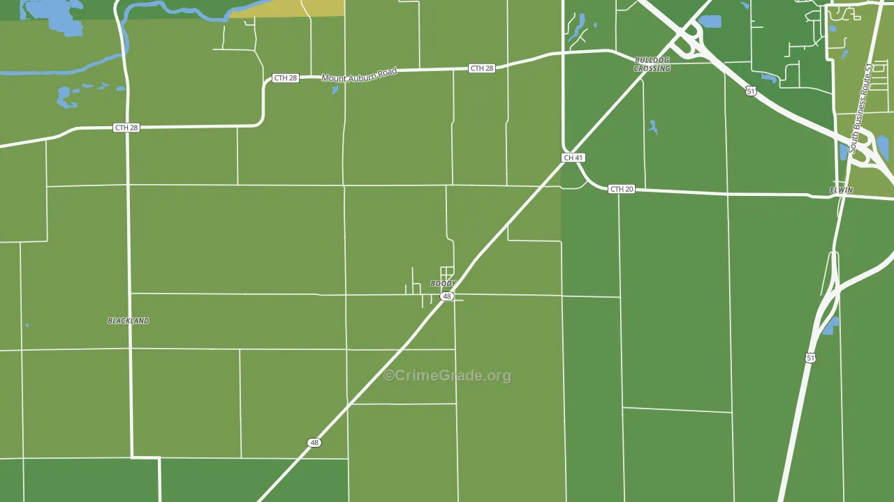 Boody, IL Map of Drug-Related Crime Rates