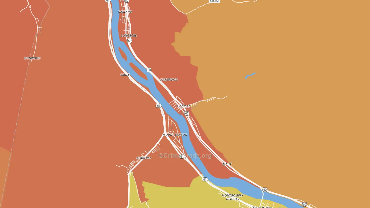 Boomer, WV Map of Drug-Related Crime Rates