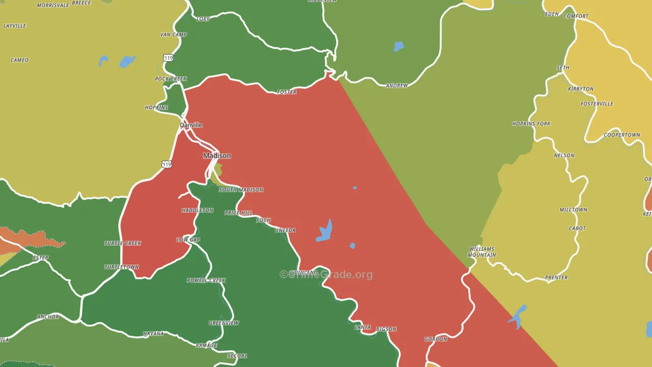 Boone County, WV Map of Drug-Related Crime Rates