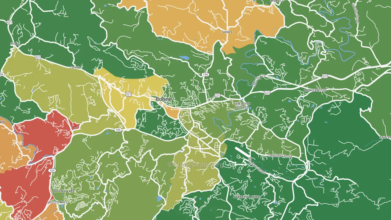 Boone, NC Map of Drug-Related Crime Rates