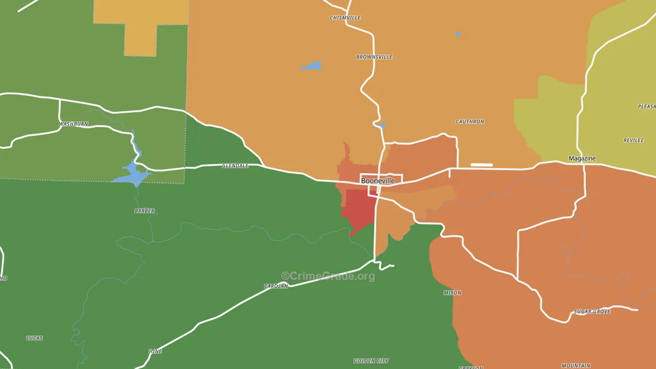 Booneville, AR Map of Drug-Related Crime Rates