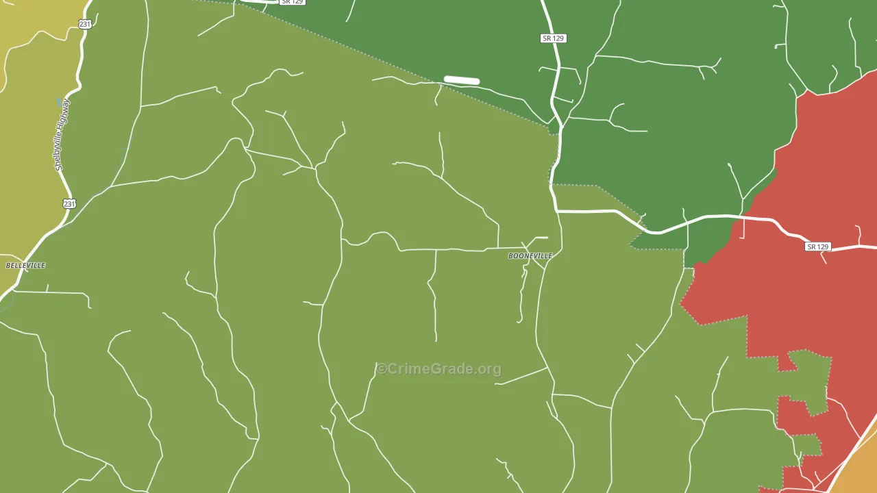 Booneville, TN Map of Drug-Related Crime Rates