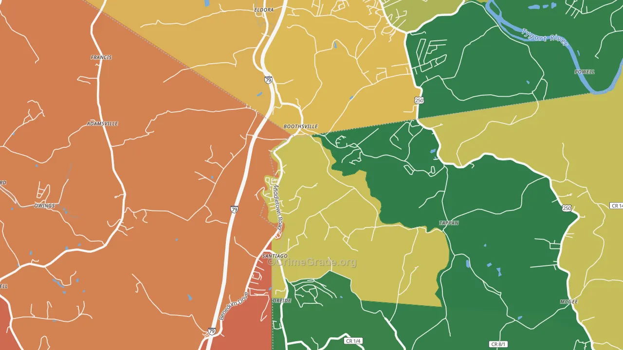 Boothsville, WV Map of Drug-Related Crime Rates