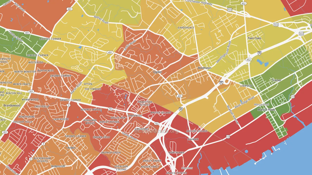 Boothwyn, PA Map of Drug-Related Crime Rates