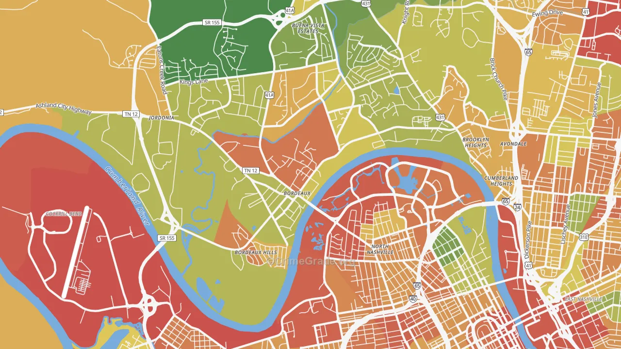 Bordeaux, Nashville, TN Map of Drug-Related Crime Rates