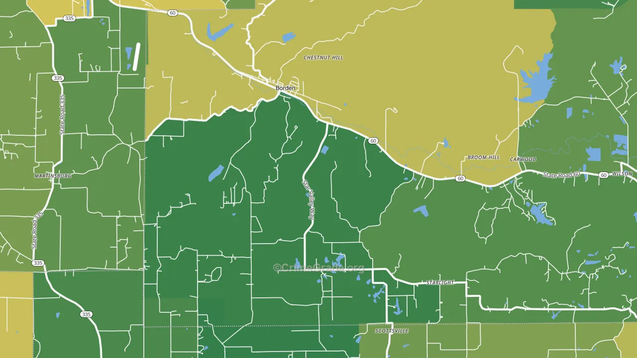 Borden, IN Map of Drug-Related Crime Rates