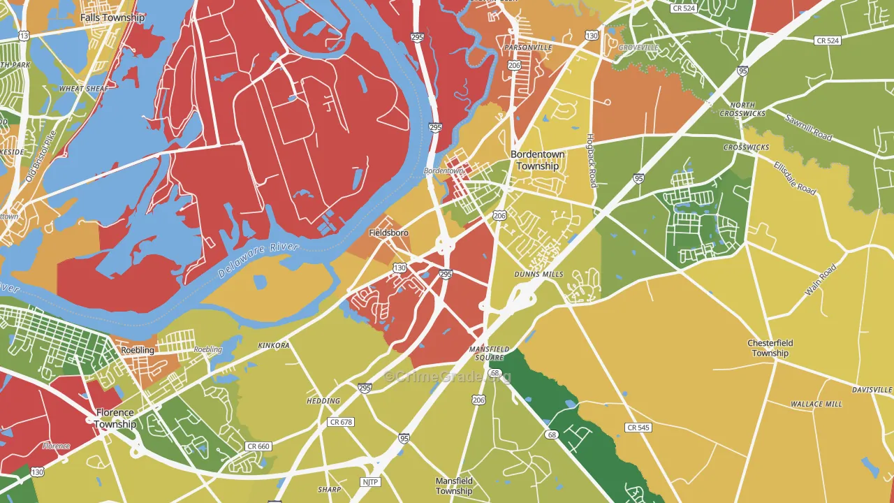 Bordentown, NJ Map of Drug-Related Crime Rates
