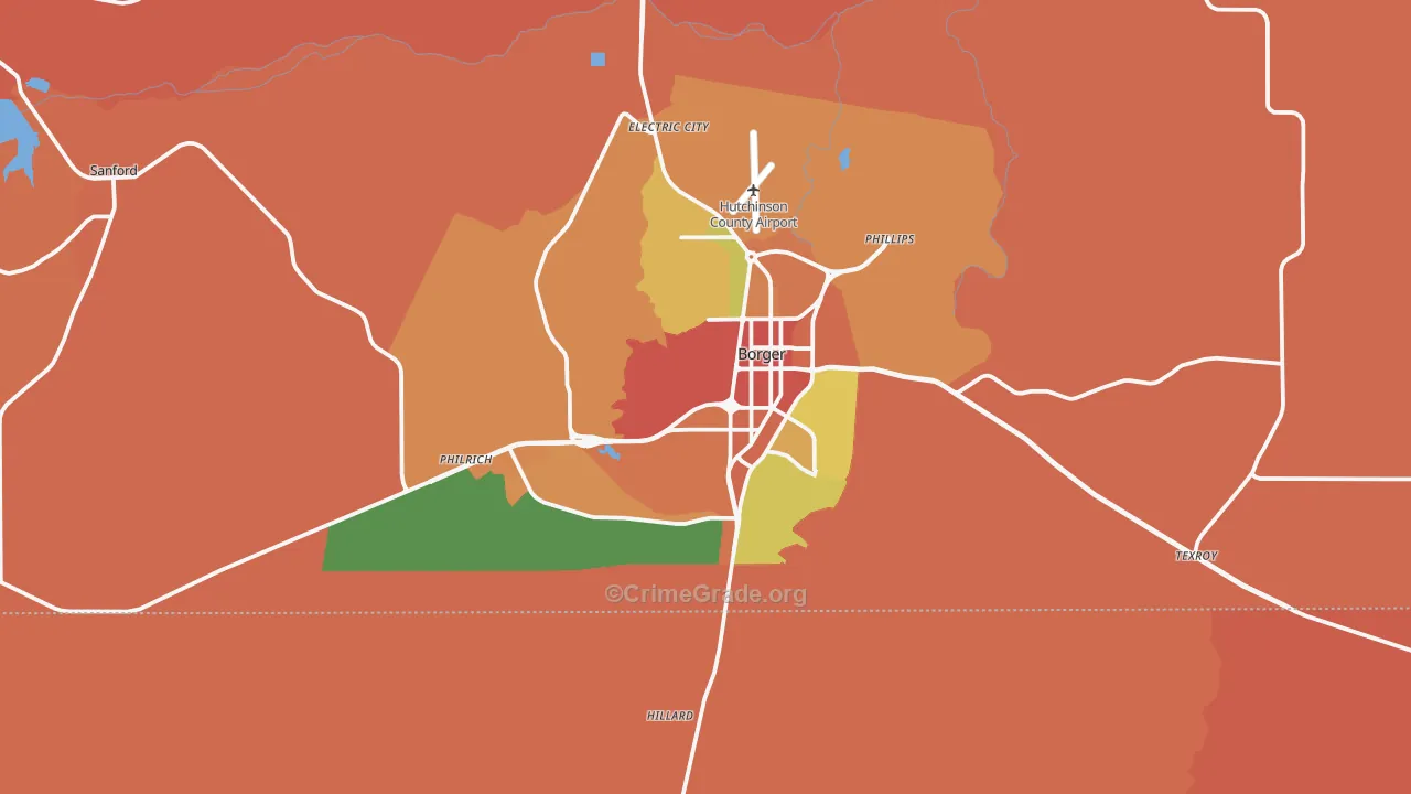 Borger, TX Map of Drug-Related Crime Rates