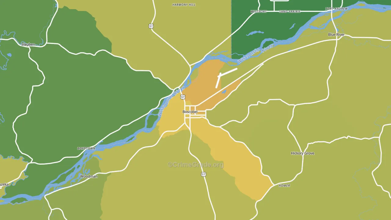 Boscobel, WI Map of Drug-Related Crime Rates