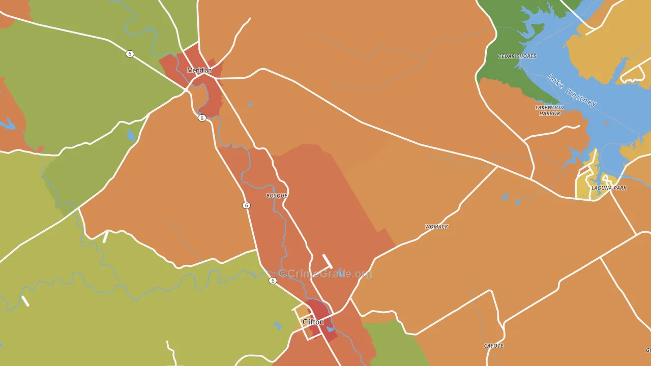 Bosque County, TX Map of Drug-Related Crime Rates