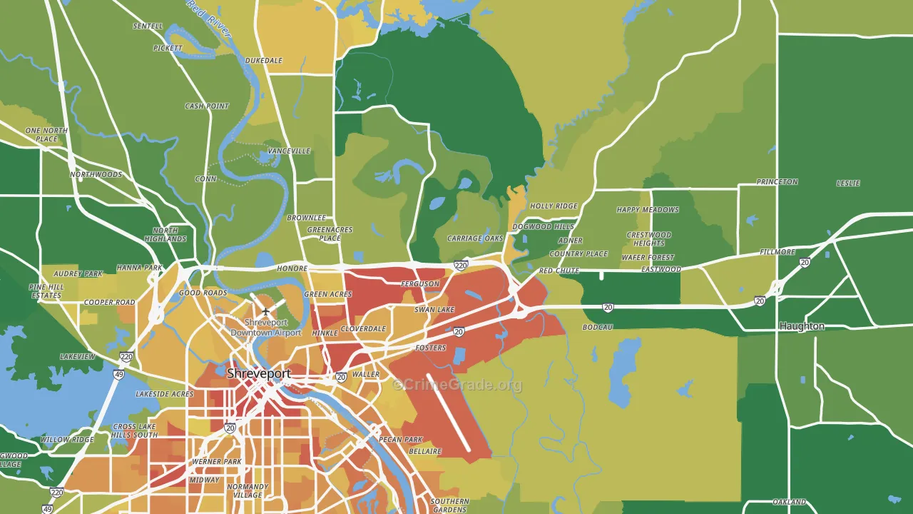 Bossier Parish, LA Map of Drug-Related Crime Rates