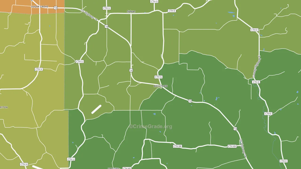 Bosstown, WI Map of Drug-Related Crime Rates