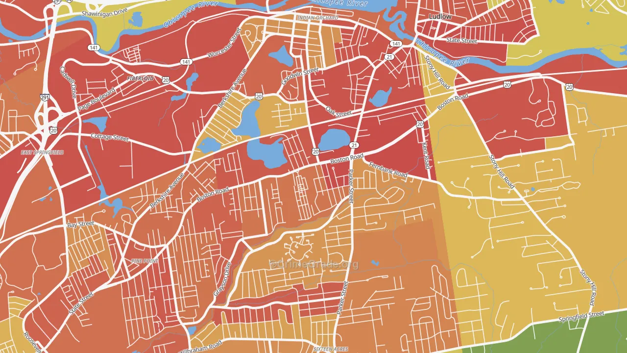 Boston Road, Springfield, MA Map of Drug-Related Crime Rates