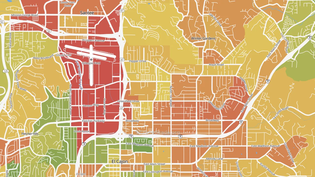 Bostonia, CA Map of Drug-Related Crime Rates