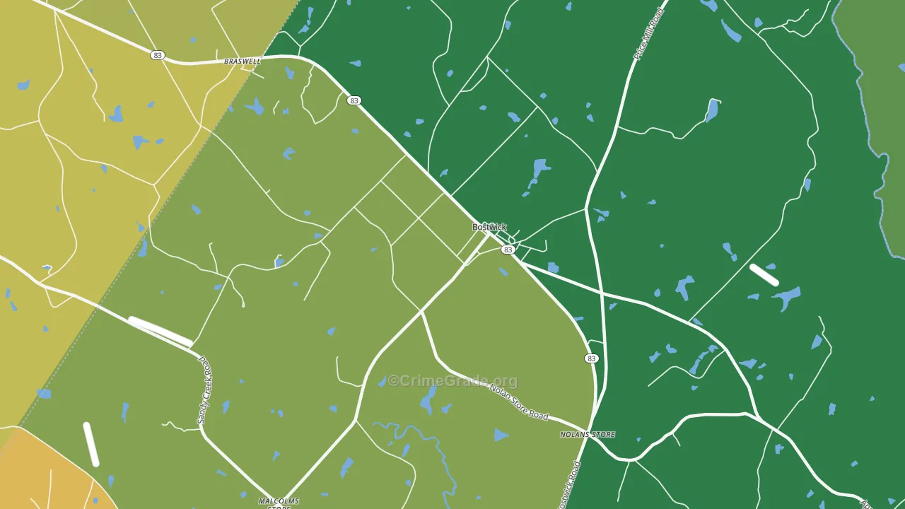 Bostwick, GA Map of Drug-Related Crime Rates