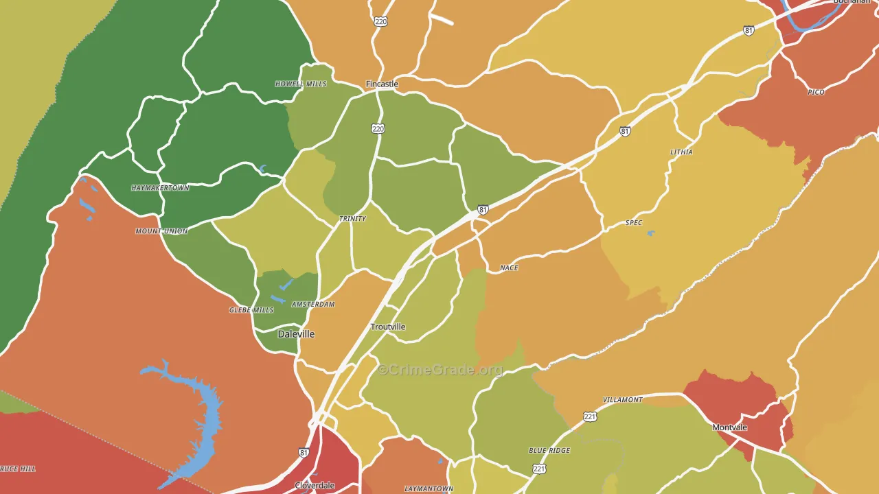 Botetourt County, VA Map of Drug-Related Crime Rates
