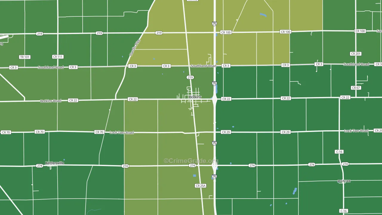 Botkins, OH Map of Drug-Related Crime Rates