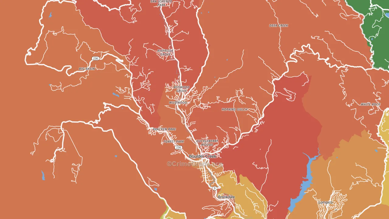 Boulder Creek, CA Map of Drug-Related Crime Rates