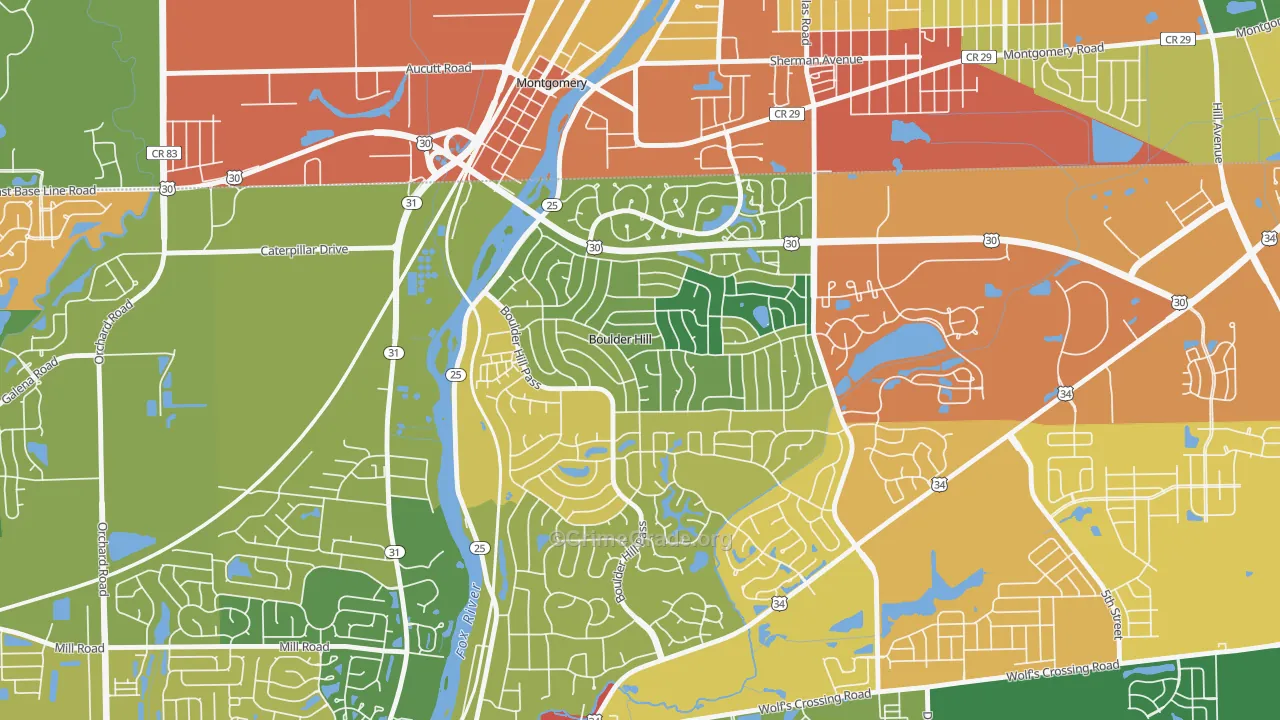 Boulder Hill, IL Map of Drug-Related Crime Rates