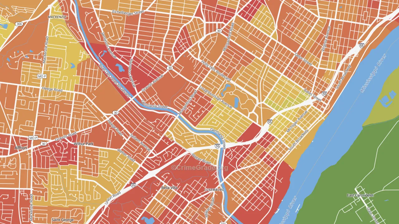 Boulevard Heights, St. Louis, MO Map of Drug-Related Crime Rates