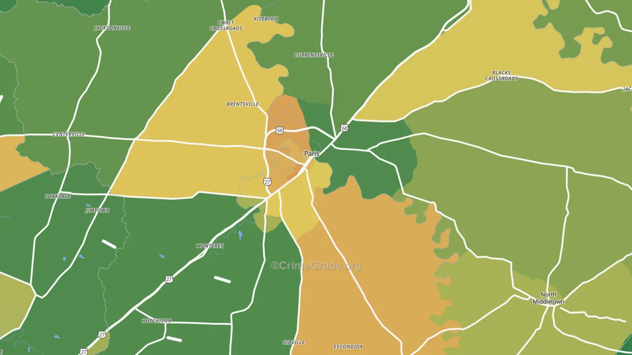 Bourbon County, KY Map of Drug-Related Crime Rates