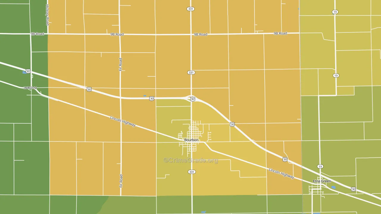 Bourbon, IN Map of Drug-Related Crime Rates