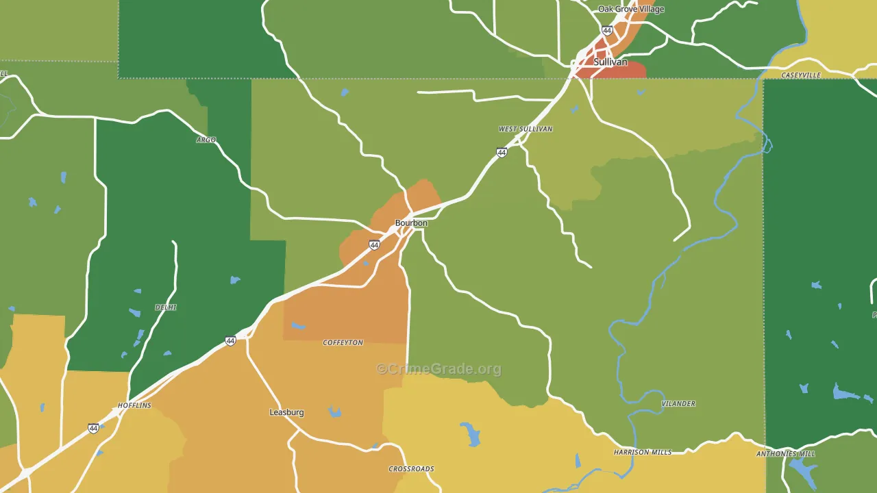 Bourbon, MO Map of Drug-Related Crime Rates