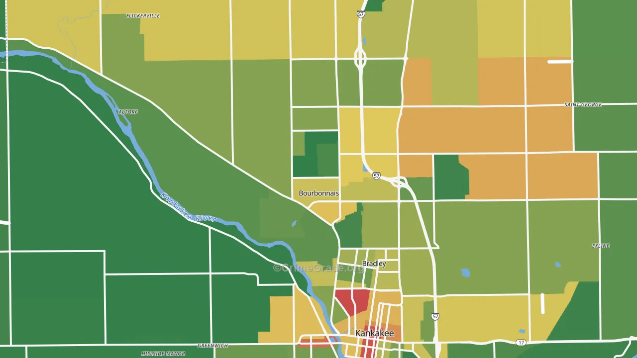 Bourbonnais, IL Map of Drug-Related Crime Rates