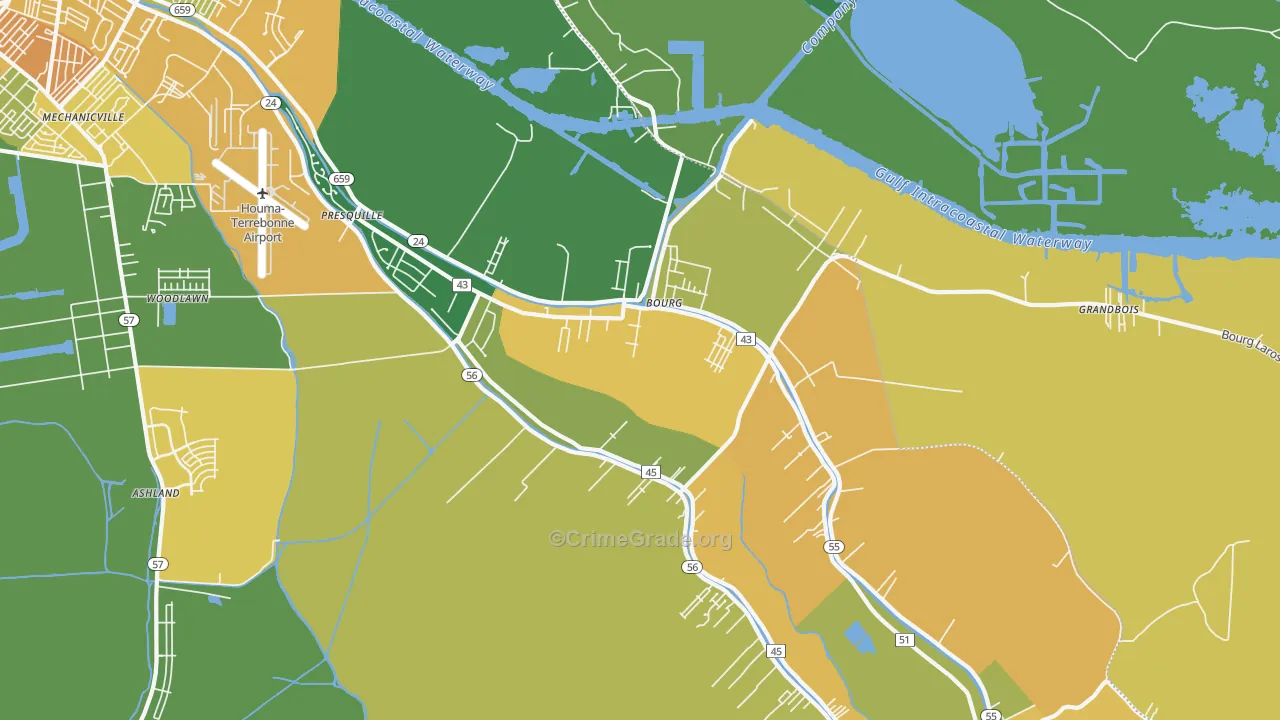 Bourg, LA Map of Drug-Related Crime Rates