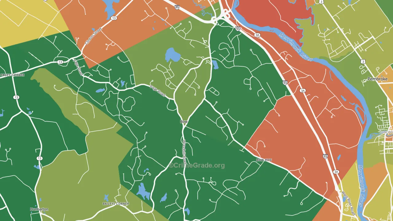 Bow, NH Map of Drug-Related Crime Rates
