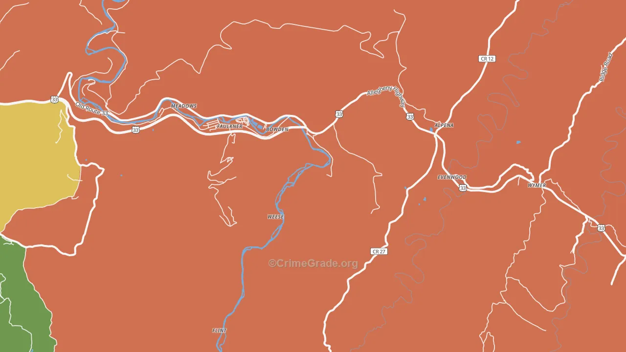 Bowden, WV Map of Drug-Related Crime Rates